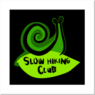 Green Snail on a Leaf "Slow Hiking Club" Posters and Art